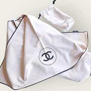 CHANEL Cream Blanket with Black Trim And  Bag